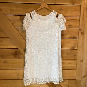 First Look Cold Shoulder White Lace Dress NWOT